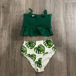 green and leaf print bikini
